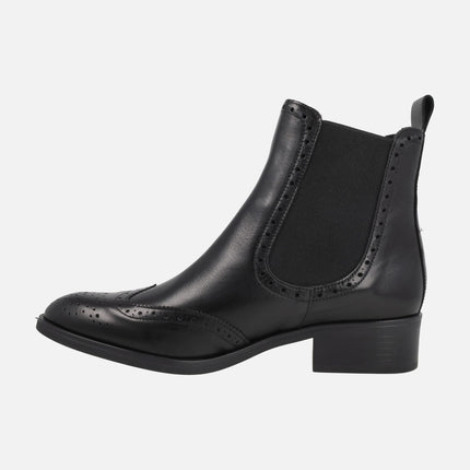 Botines negros de piel para mujer estilo chelsea con picados