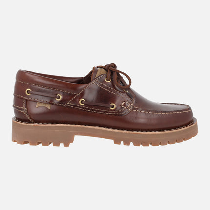 Camper men's brown leather boat shoes