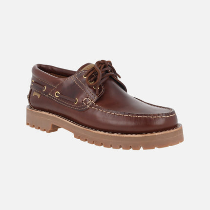 Camper men's brown leather boat shoes