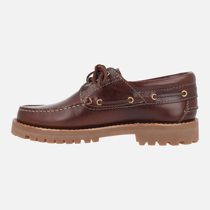 Camper men's brown leather boat shoes
