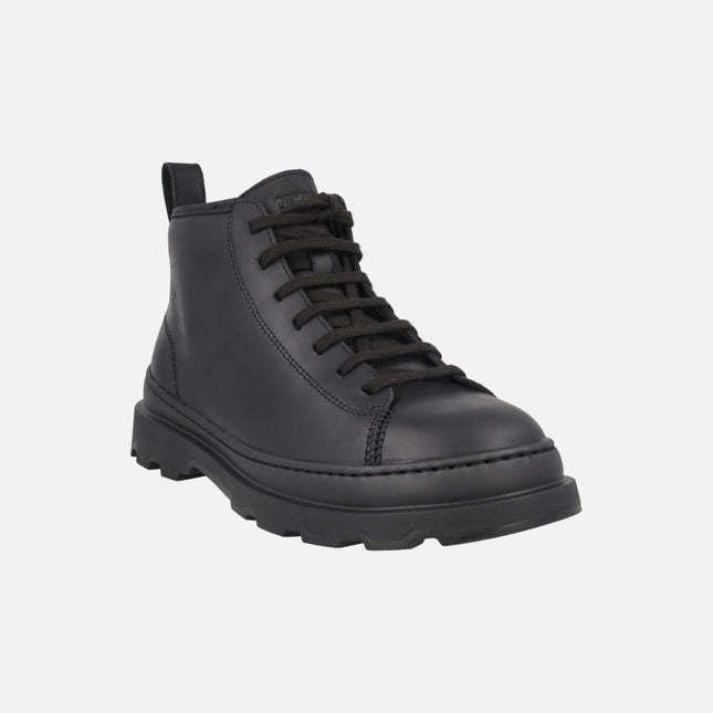 Botines para hombre en piel negra con cordones Brutus+