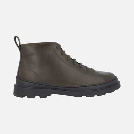 Botines para hombre en piel verde militar con cordones Brutus+