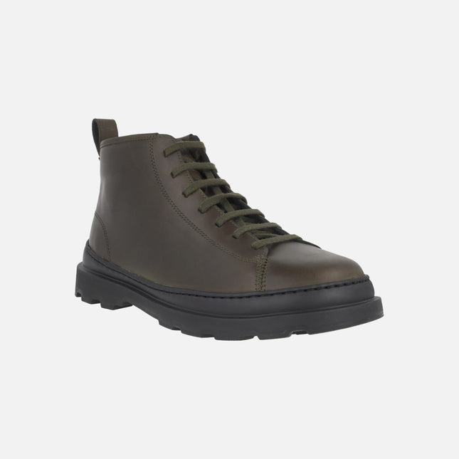 Men's ankle boots in military green leather with laces Brutus+
