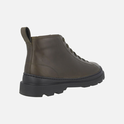 Botines para hombre en piel verde militar con cordones Brutus+