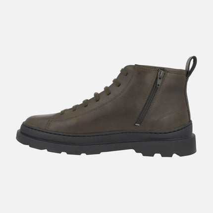 Botines para hombre en piel verde militar con cordones Brutus+