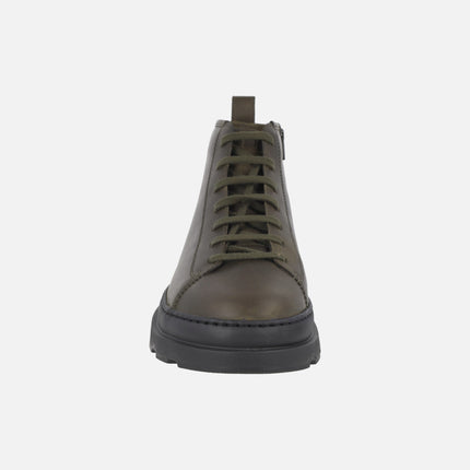 Botines para hombre en piel verde militar con cordones Brutus+