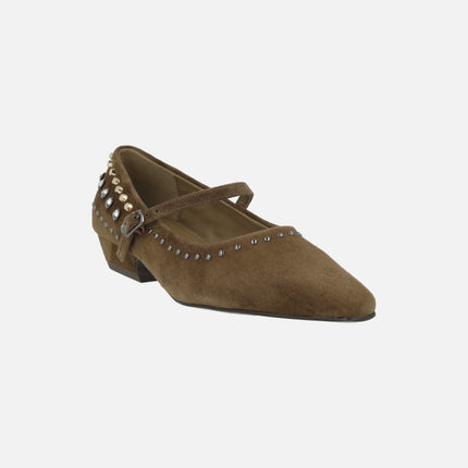 Zapatos de ante con tachas y pedrería A-NIZA taupe