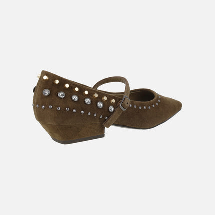 Zapatos de ante con tachas y pedrería A-NIZA taupe