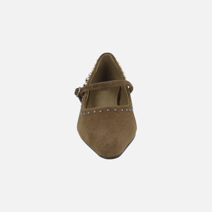 Zapatos de ante con tachas y pedrería A-NIZA taupe
