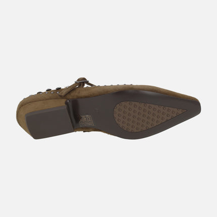 Zapatos de ante con tachas y pedrería A-NIZA taupe