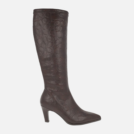 A-OSIRIS high brown boots in elastic fabric with printed leather effect