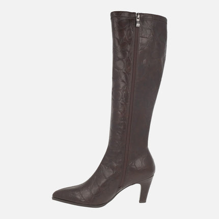 A-OSIRIS high brown boots in elastic fabric with printed leather effect