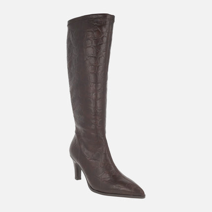 A-OSIRIS high brown boots in elastic fabric with printed leather effect