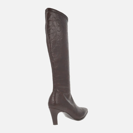A-OSIRIS high brown boots in elastic fabric with printed leather effect