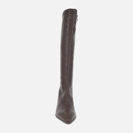 A-OSIRIS high brown boots in elastic fabric with printed leather effect