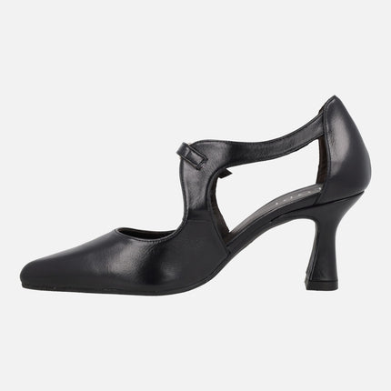 GARIL black leather pumps with slits and buckle strap