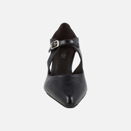 GARIL black leather pumps with slits and buckle strap