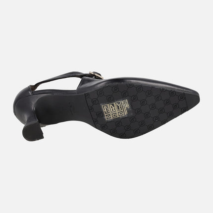 GARIL black leather pumps with slits and buckle strap