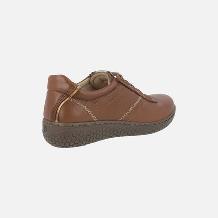 Zapatos deportivos de piel para mujer en color cuero con elásticos