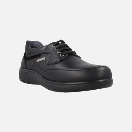 Black leather shoes for men with waterproof membrane