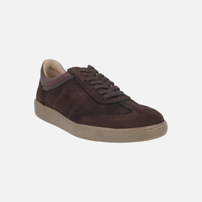 Zapatos deportivos para hombre en piel serraje con cierre de cordones