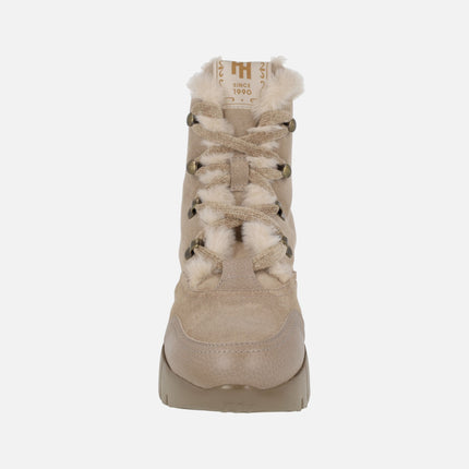 Botines de cordones en piel serraje con forro de pelo