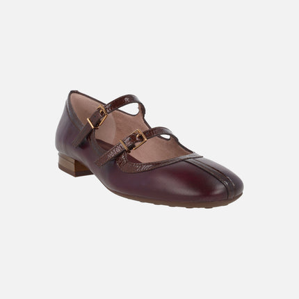 Oslo ballerinas combined in burgundy and brown with double bracelet on the instep