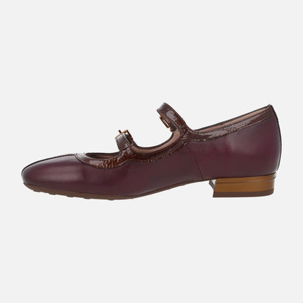 Oslo ballerinas combined in burgundy and brown with double bracelet on the instep