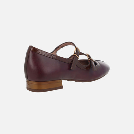 Oslo ballerinas combined in burgundy and brown with double bracelet on the instep