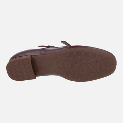 Oslo ballerinas combined in burgundy and brown with double bracelet on the instep