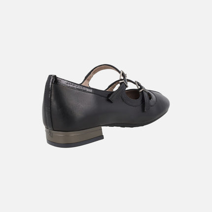 Bailarinas Oslo negras con doble pulsera al empeine