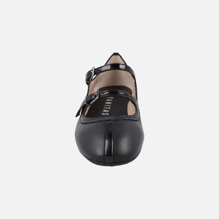 Bailarinas Oslo negras con doble pulsera al empeine