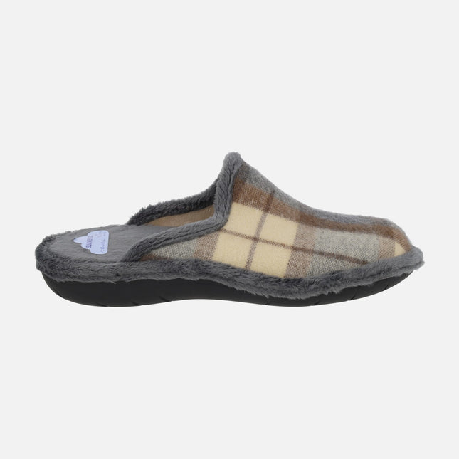 Zapatillas de casa descalzas para hombre en estampado a cuadros