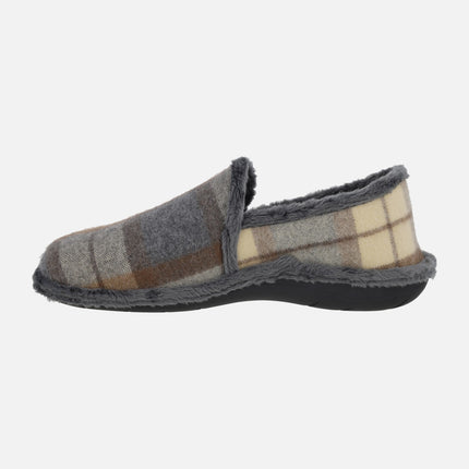 Zapatillas de casa cerradas para hombre en tejido estampado a cuadros