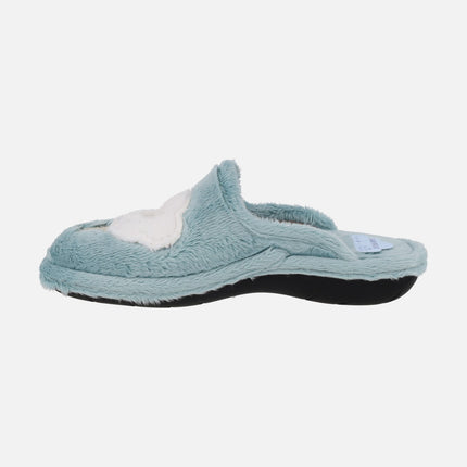 Zapatillas de casa descalzas para mujer en pelo azul con nubes