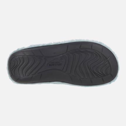 Zapatillas de casa descalzas para mujer en pelo azul con nubes