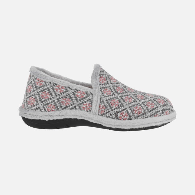 Zapatillas de casa cerradas para mujer en combinado gris y rosa