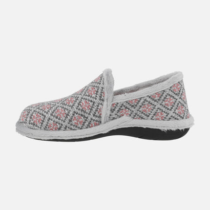 Zapatillas de casa cerradas para mujer en combinado gris y rosa