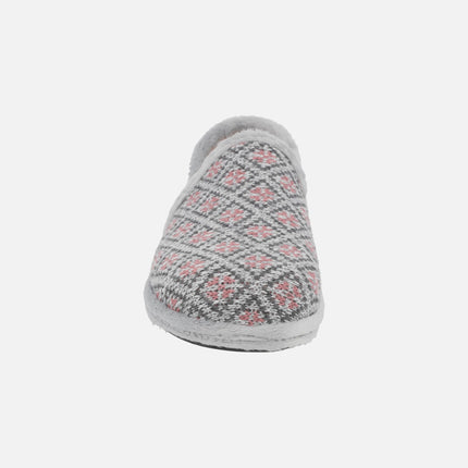 Zapatillas de casa cerradas para mujer en combinado gris y rosa