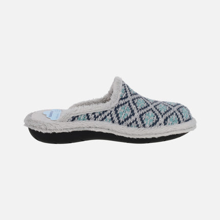 Zapatillas de casa descalzas para mujer en combinado gris y azul