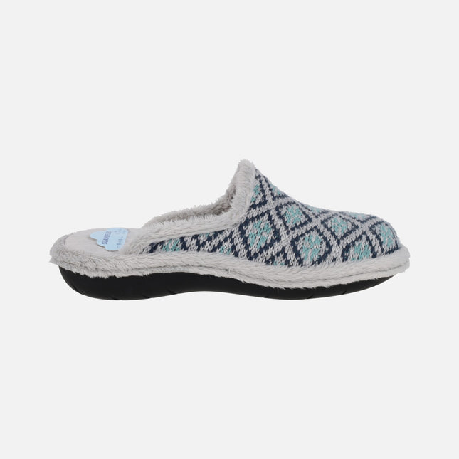 Zapatillas de casa descalzas para mujer en combinado gris y azul