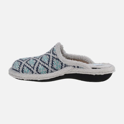 Zapatillas de casa descalzas para mujer en combinado gris y azul