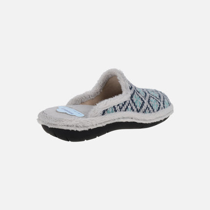 Zapatillas de casa descalzas para mujer en combinado gris y azul