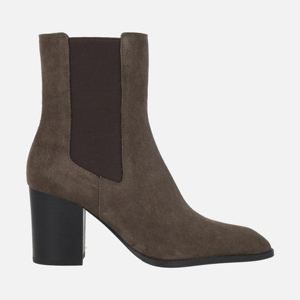 Chelsea style heeled ankle boots in taupe suede AFT MARILYN