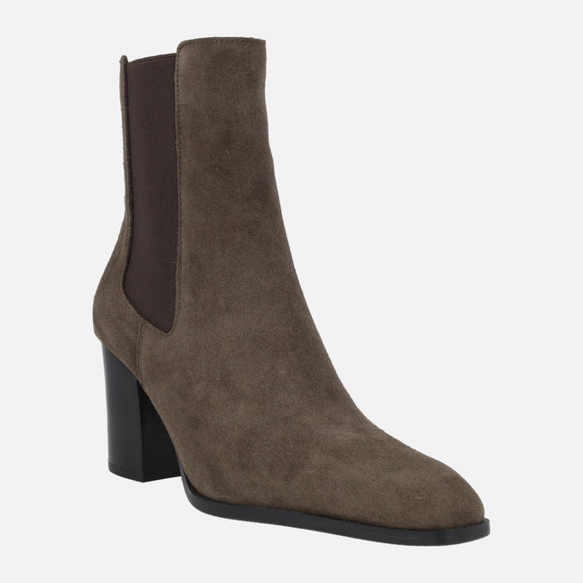 Botines de tacón estilo chelsea en serraje taupe AFT MARILYN