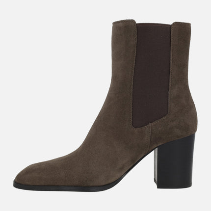 Chelsea style heeled ankle boots in taupe suede AFT MARILYN