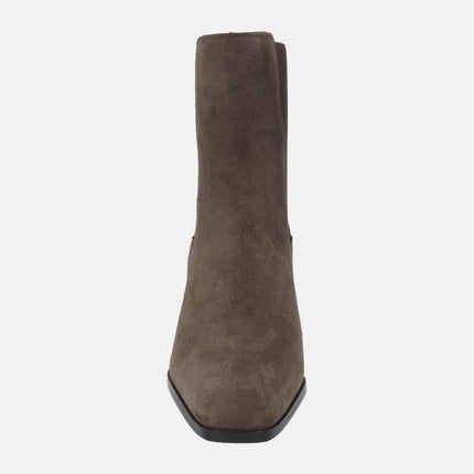 Chelsea style heeled ankle boots in taupe suede AFT MARILYN