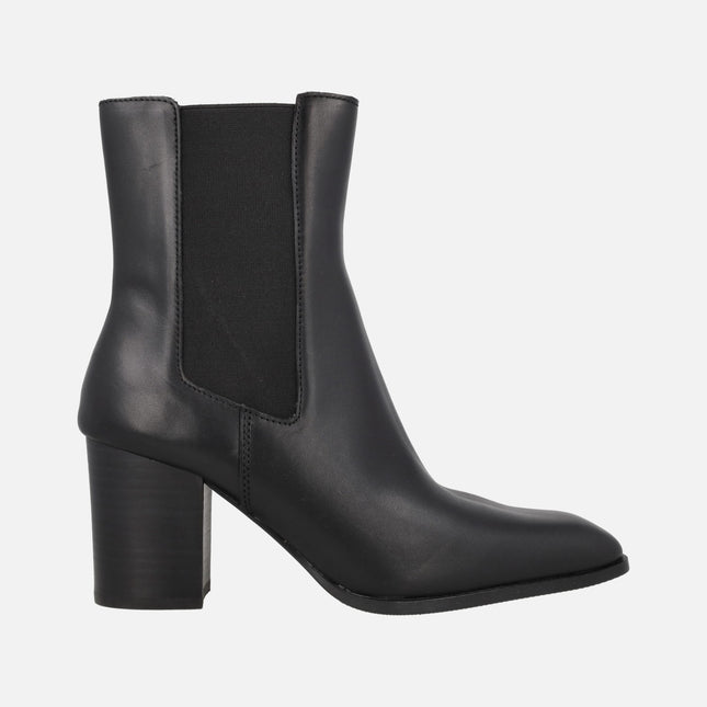 Botines de tacón estilo chelsea en piel negra AFT MARILYN