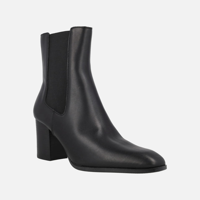 Botines de tacón estilo chelsea en piel negra AFT MARILYN