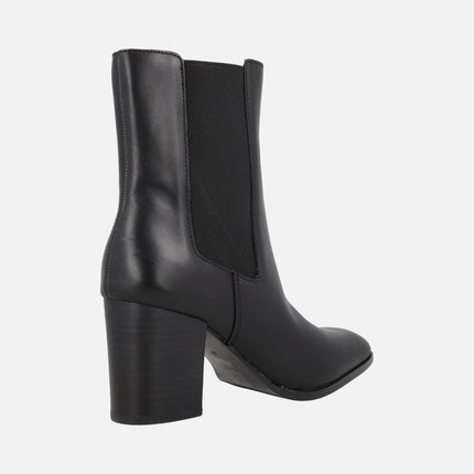 Chelsea style heeled ankle boots in black leather AFT MARILYN